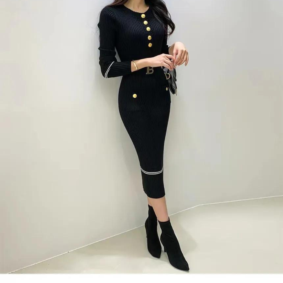 Smickrande stickad bodycon klänning i modern stil, perfekt för en sofistikerad vardagslook.
