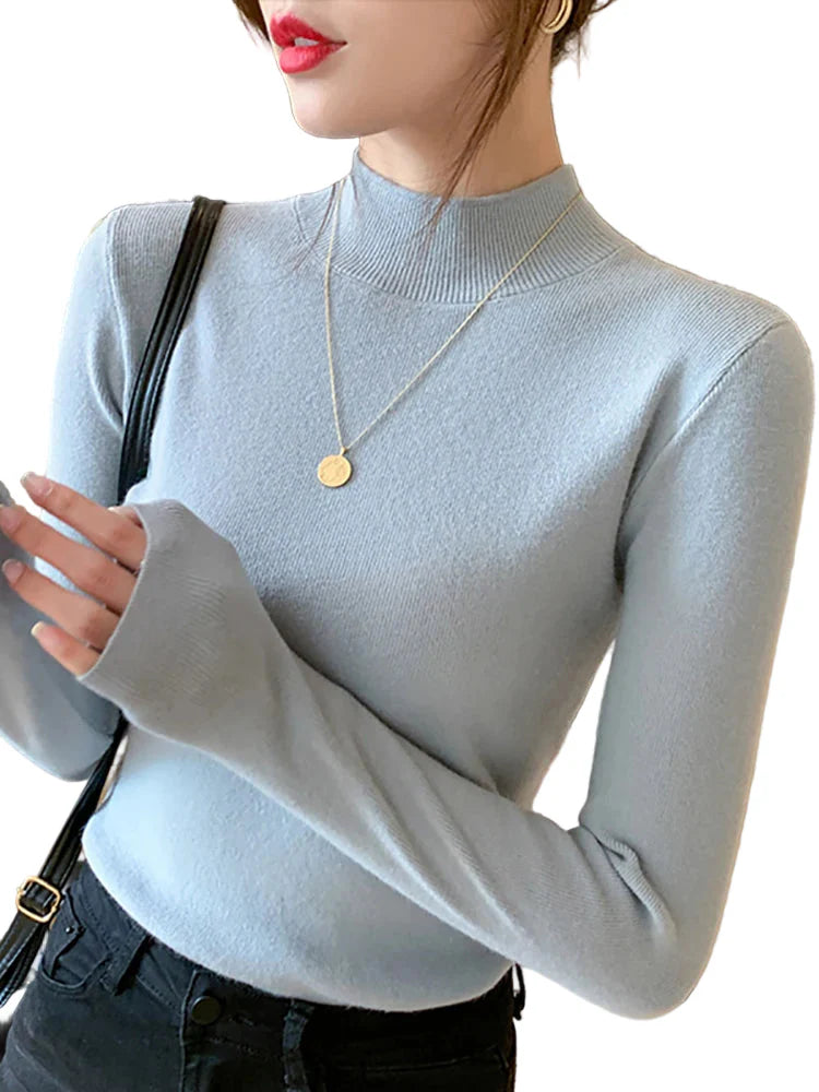 Elegant stickad dam turtleneck tröja, långärmad. Perfekt för höst & vinter.