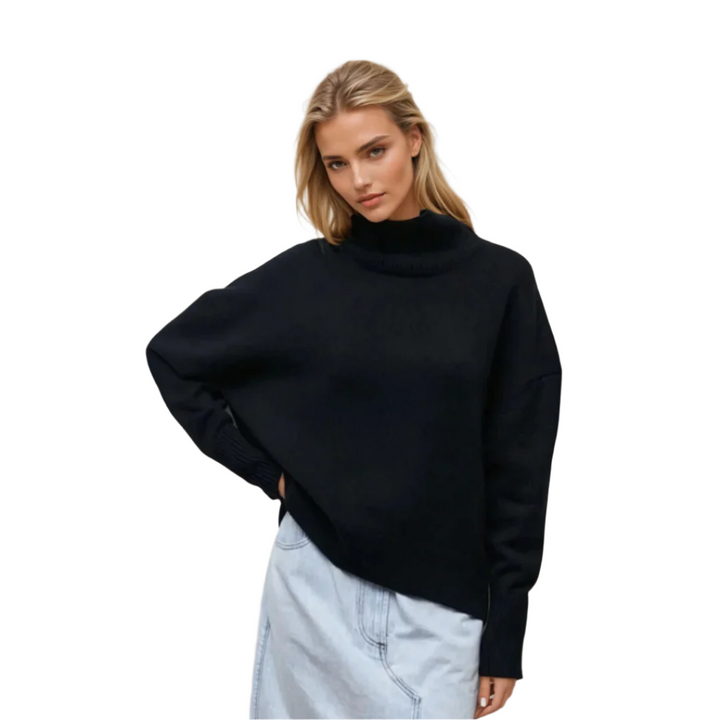 Elegant stickad dam turtleneck tröja. Perfekt för höst och vinter, både vardag och fest.