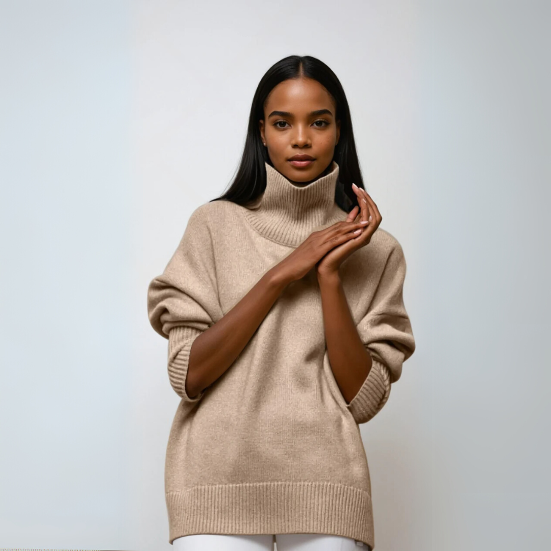 Varm och mysig stickad damtröja med turtleneck. Ett måste för höst- och vintermode, både fest och vardag.