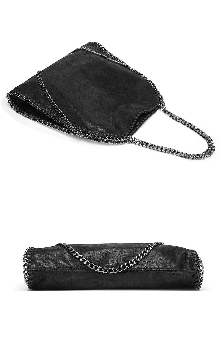 Elegant svart axelremsväska med kedja. Lyxig damväska för mode och alla tillfällen.