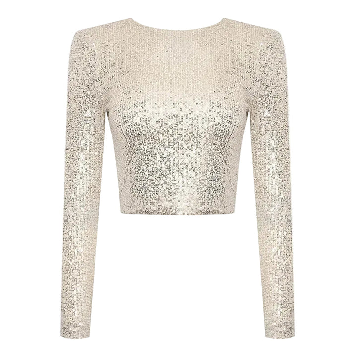 Elegant svart crop top för kvinnor med glittriga paljetter, perfekt för fest och glamour.