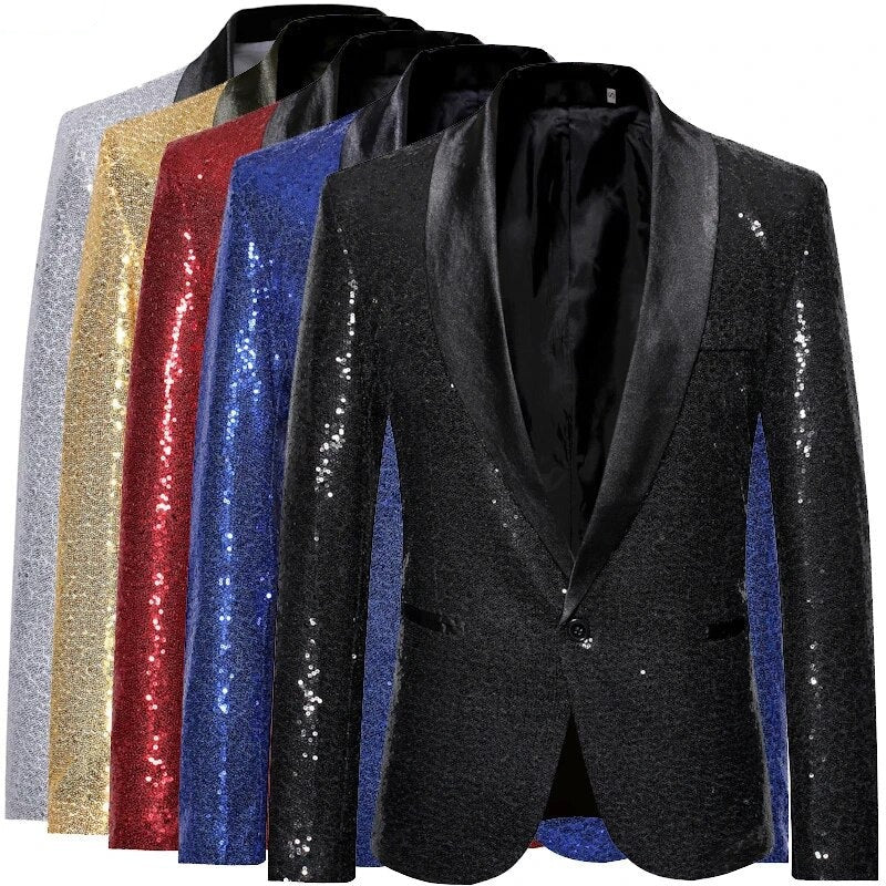 Blå glittrig blazer för män, snygg och modern festmode för en strålande look.
