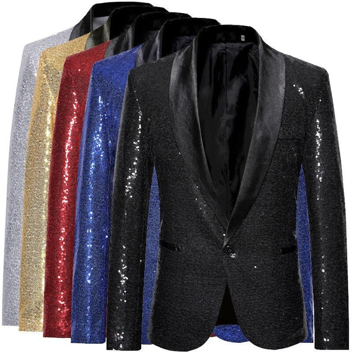 Blå glittrig blazer för män, snygg och modern festmode för en strålande look.