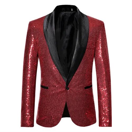 Gul glittrig herrblazer, modern och unik festmode som garanterat fångar blickar på festen.