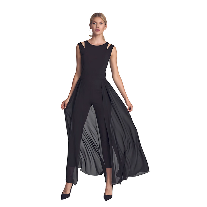 Elegant svart kvinnors jumpsuit för fest och trendig vardagsstil. Bekväm och figurnära design.
