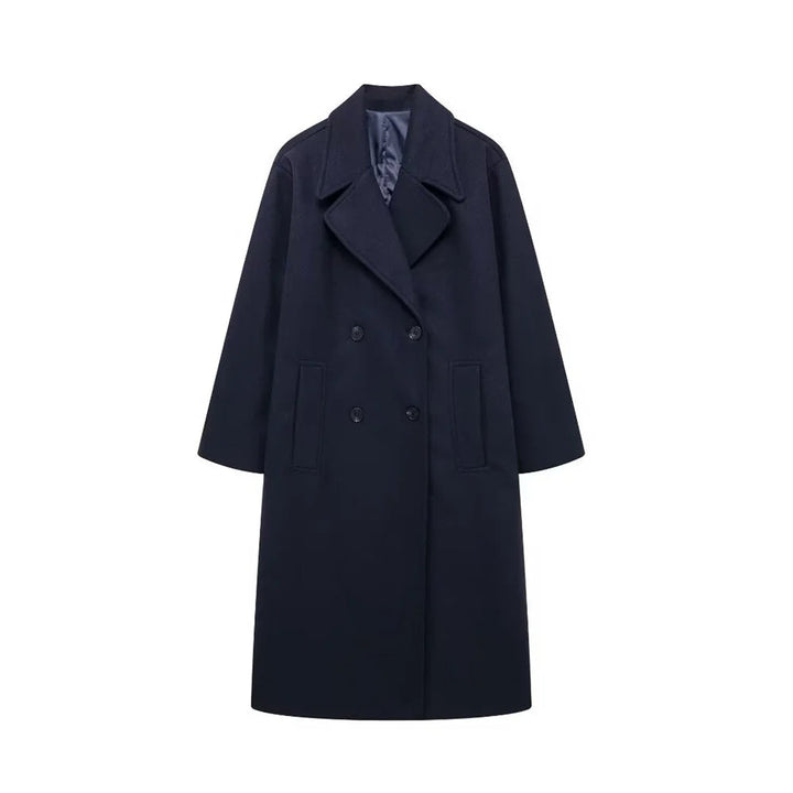 Klassisk svart kvinnors vinterkappa, perfekt för mode och elegans. Ett varmt ytterplagg för stilmedvetna kalla dagar.