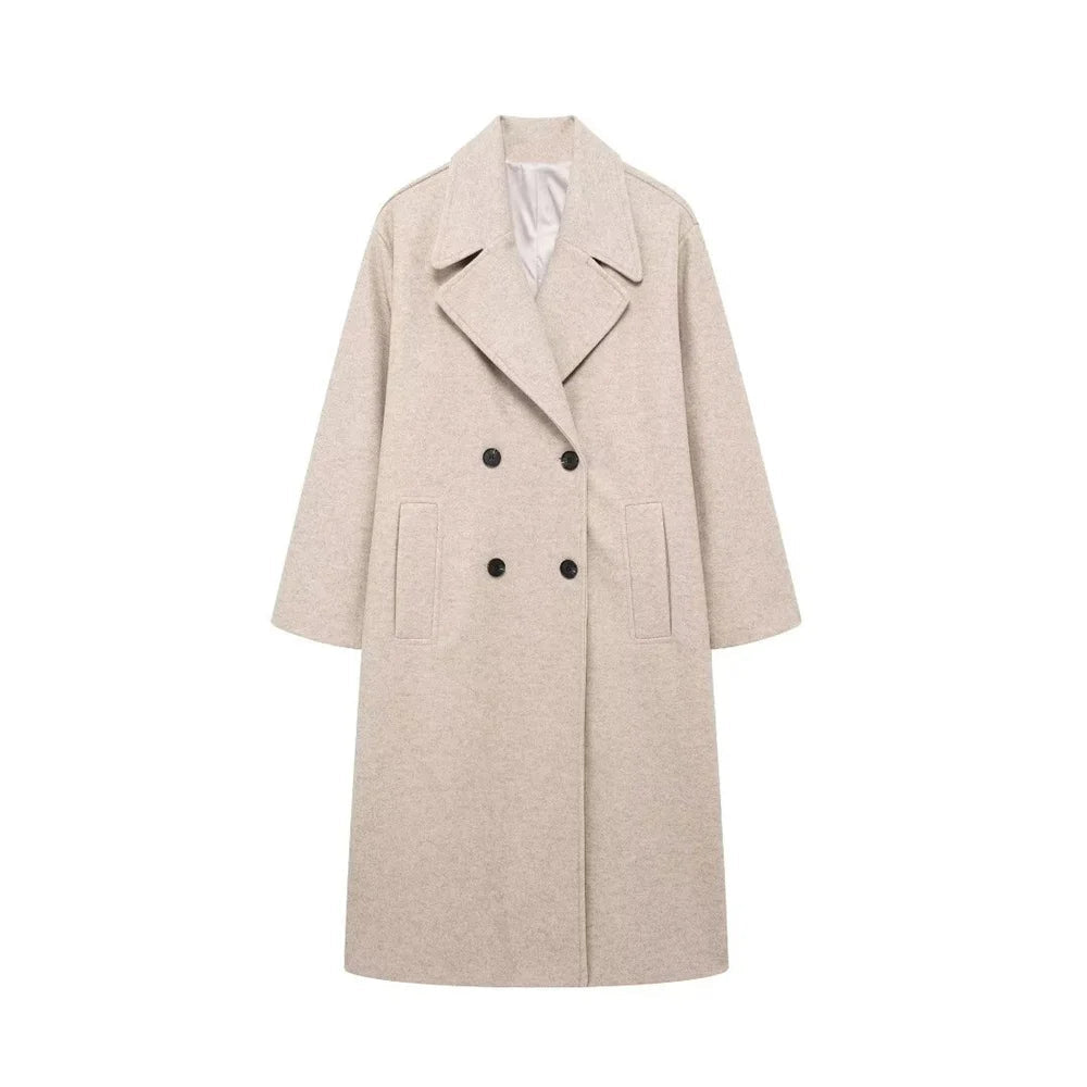 Beige elegant vinterkappa för kvinnor. Trendigt och varmt ytterplagg som lyfter din stil under kalla vinterdagar.