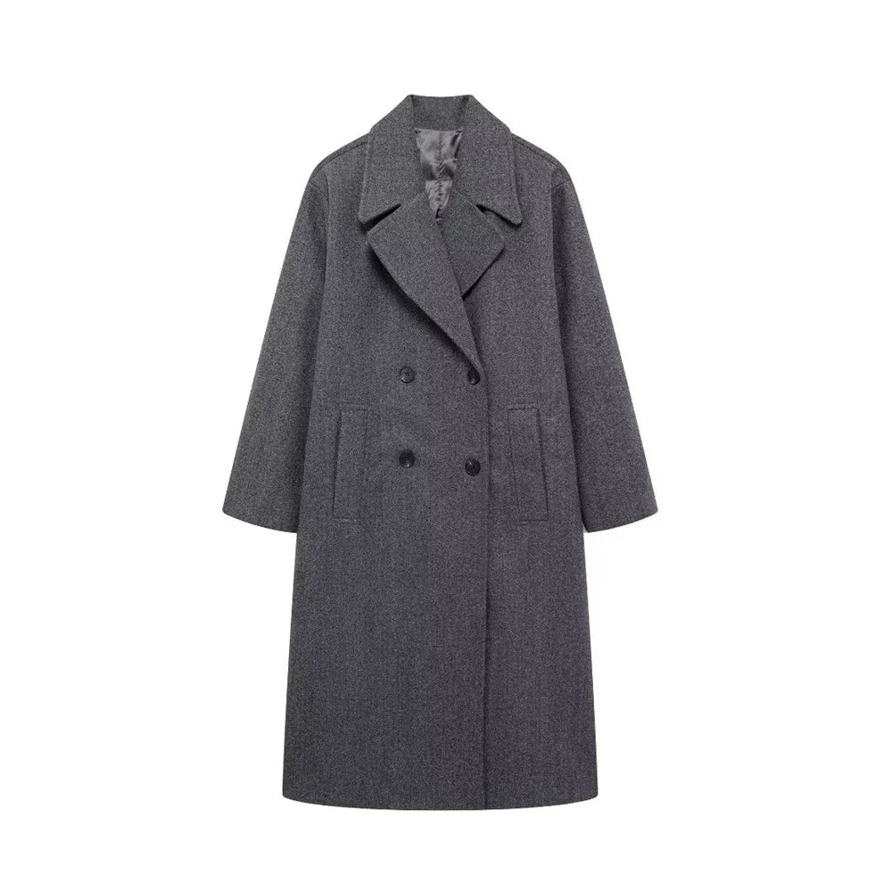 Lyxig kvinnors vinterkappa i svart, elegant design. Tidlöst ytterplagg, perfekt för mode och värme under kalla dagar.