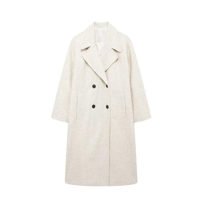 Stilren kvinnors kappa i grått. Elegant ytterplagg för kalla vinterdagar, ger både mode och bekväm värme.