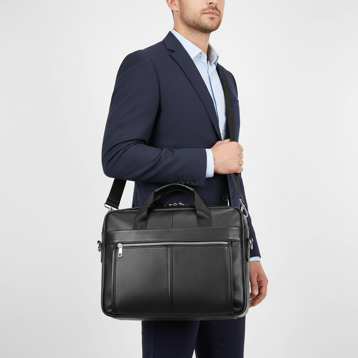 Robust skinnväska, mörkbrun. Elegant axelväska som laptopväska för daglig användning & affärsresor.
