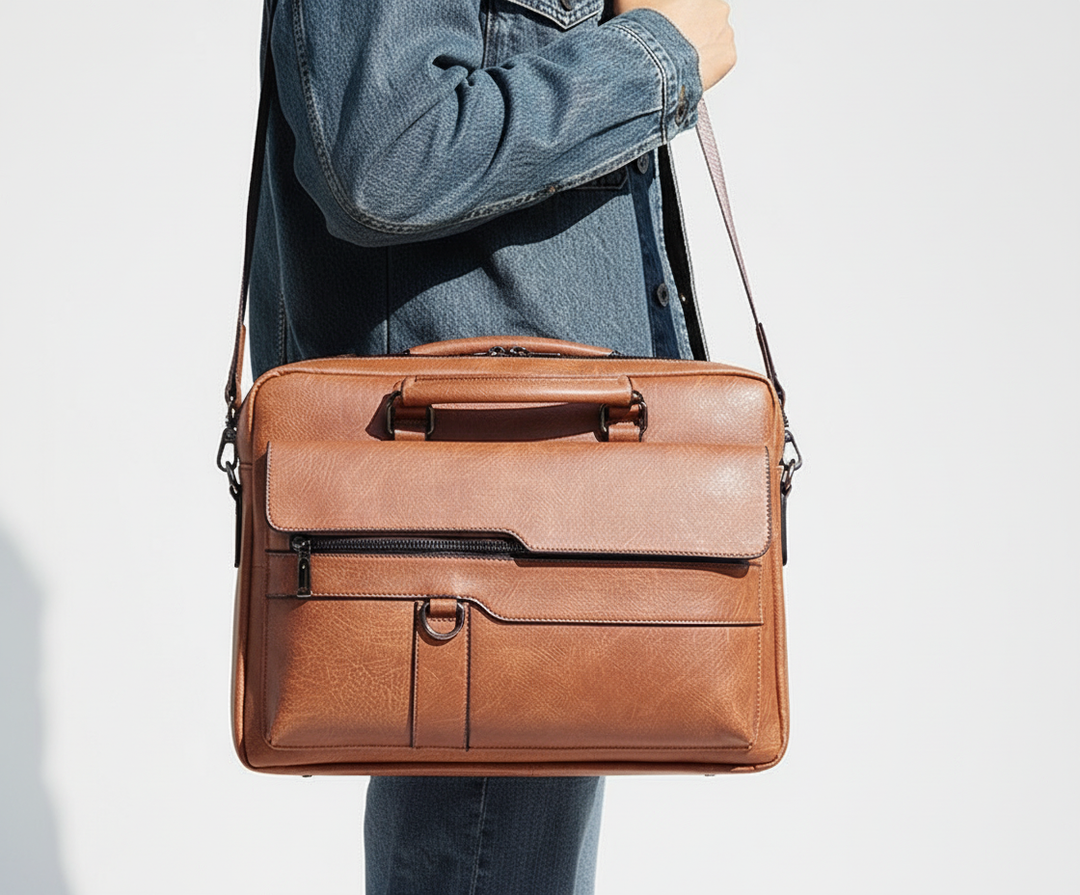 Organiserad laptopväska med flera fack för tillbehör. Idealisk för effektiv förvaring och resor.