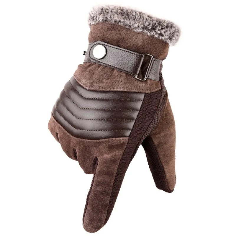 Elegant svarthandskar i läderstil för män med pekskärmsfunktion och värmande isolering.