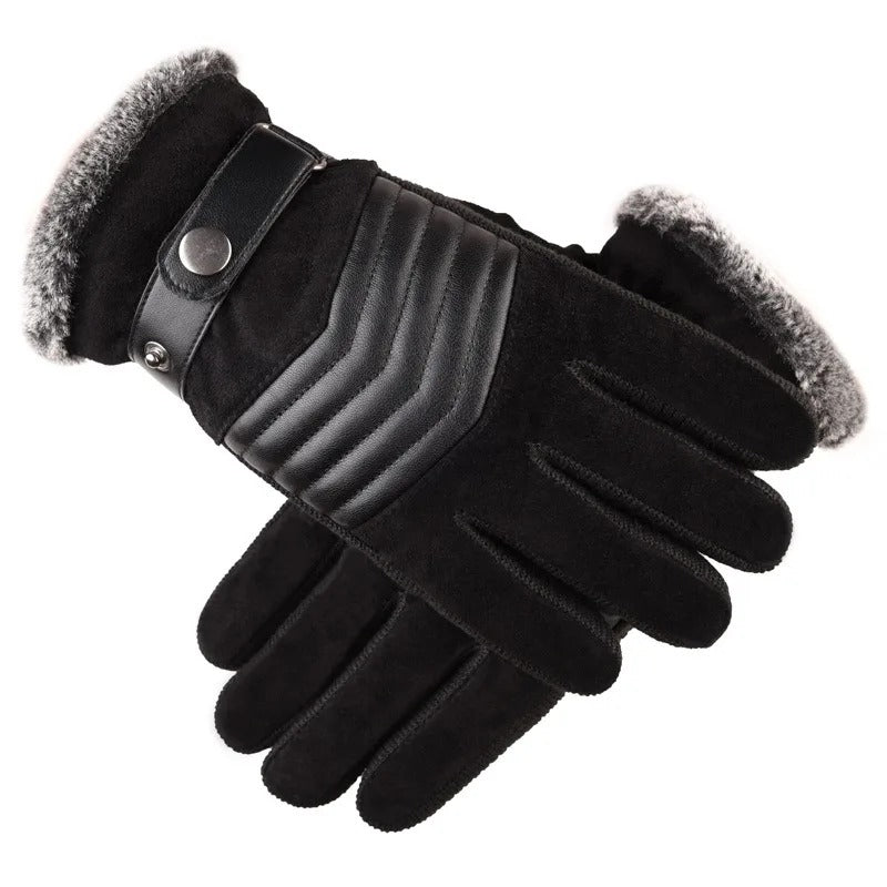 Moderna svarta läderhandskar för män, med varmt foder och designade för att fungera med pekskärmar.
