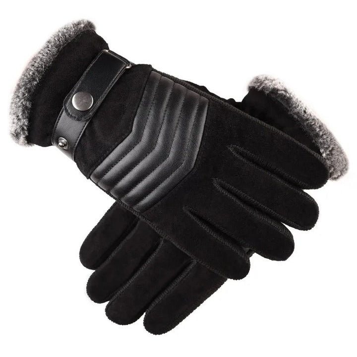 Moderna svarta läderhandskar för män, med varmt foder och designade för att fungera med pekskärmar.