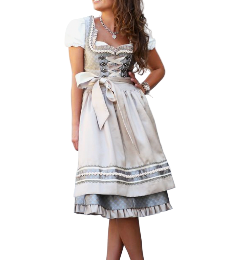 Elegant Trachten set för damer, komplett med dirndlklänning, blus och förkläde. Perfekt för festliga tillfällen.