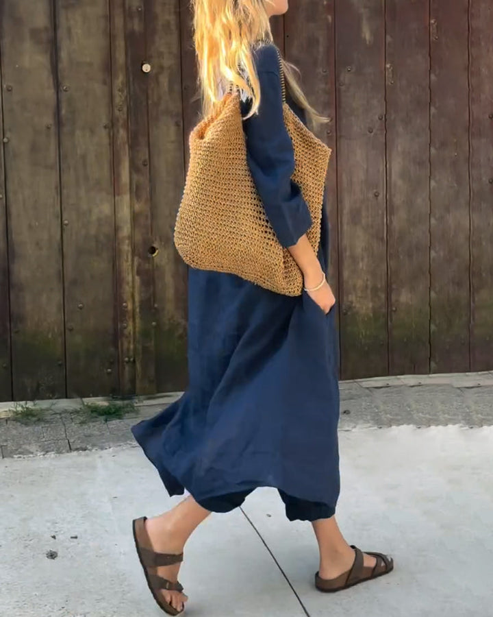 Chic tunika och byxor set för damkläder. Avslappnad vardagsklädsel eller elegant sommarstil. Bekväm passform.