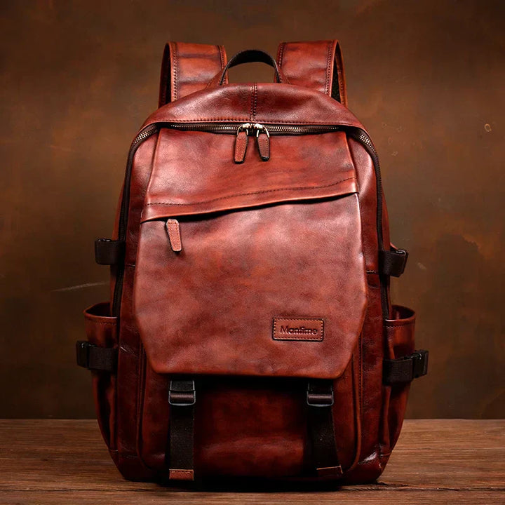 Exklusiv handgjord läderryggsäck, bordeaux, för laptop. Elegant unisex väska för jobb & fritid.