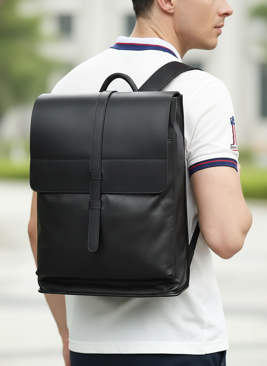 Elegant unisex läderväska för bärbar dator. Funktionell arbetsväska, perfekt för kontor eller skola.