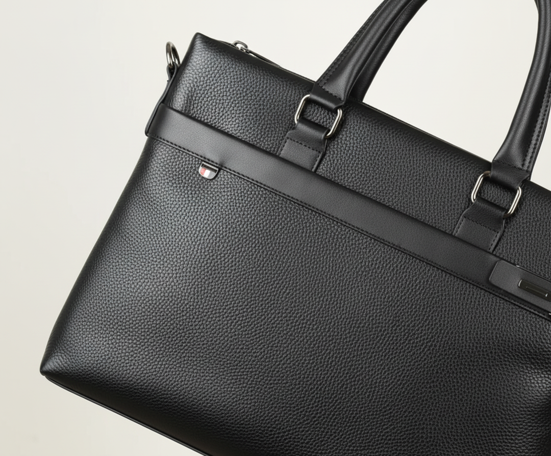 Premium arbetsväska i läder för laptop, med gott om plats och smart organisering, unisex design.