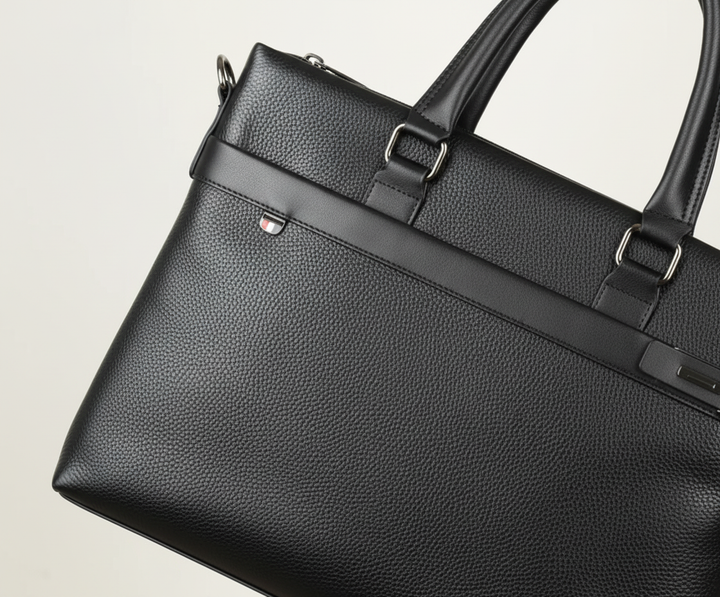 Premium arbetsväska i läder för laptop, med gott om plats och smart organisering, unisex design.