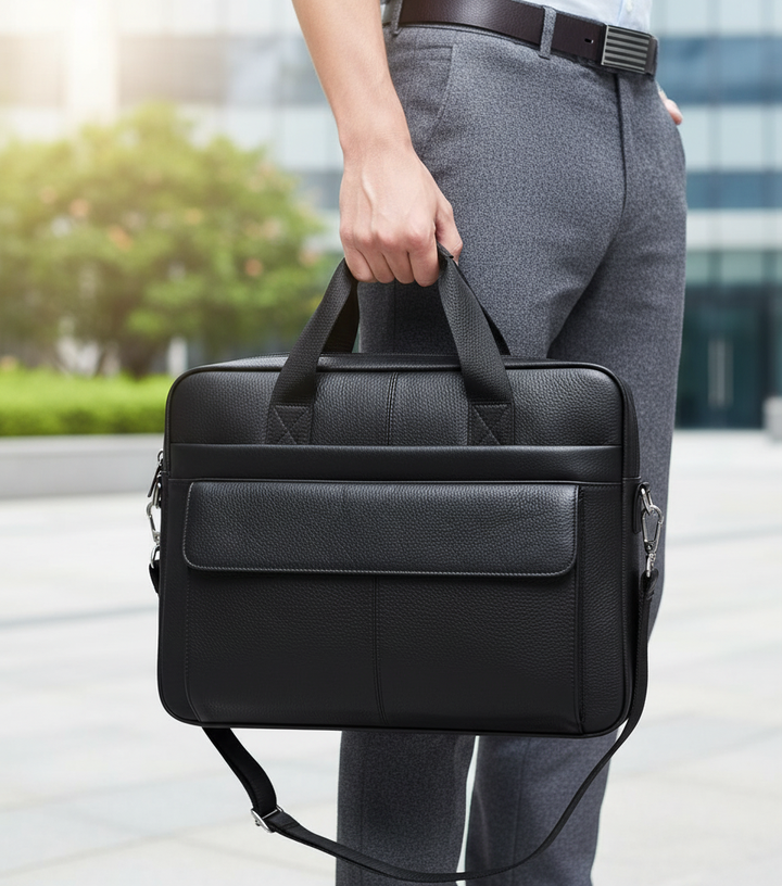 Elegant unisex portfölj i läder för laptop & dokument. Perfekt som jobbväska.