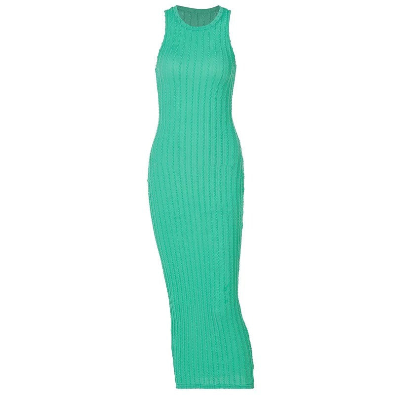 Elegant virkad bodycon klänning för kvinnor, figurnära passform perfekt för fest och sommaren.