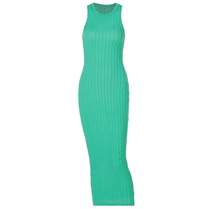 Elegant virkad bodycon klänning för kvinnor, figurnära passform perfekt för fest och sommaren.