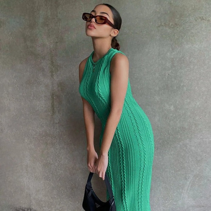Kvinnors virkade bodycon-klänning, mångsidig och elegant för både vardag och fest.