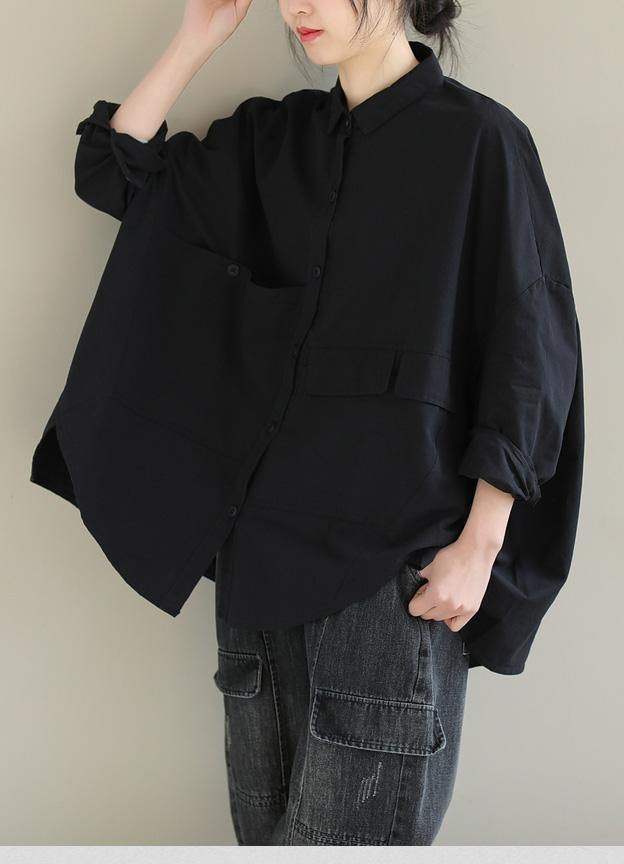 Mångsidig kortärmad blus med asymmetrisk design & klassisk krage, bomullsblandning