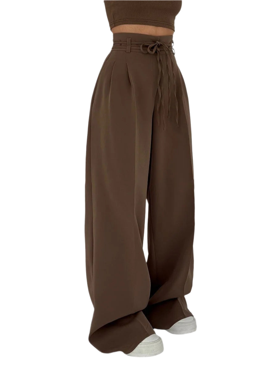 Eleganta brun damvida byxor med hög midja, perfekt för både vardag och fest. Mjukt material.