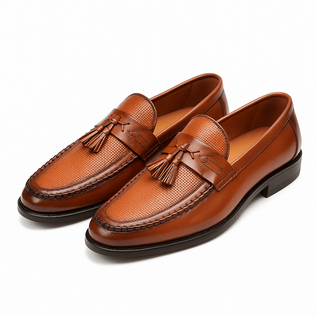 Stilrena slip-on loafers för män med dekorativa tofsar. En bekväm herrsko för både casual och bröllopsoutfit.