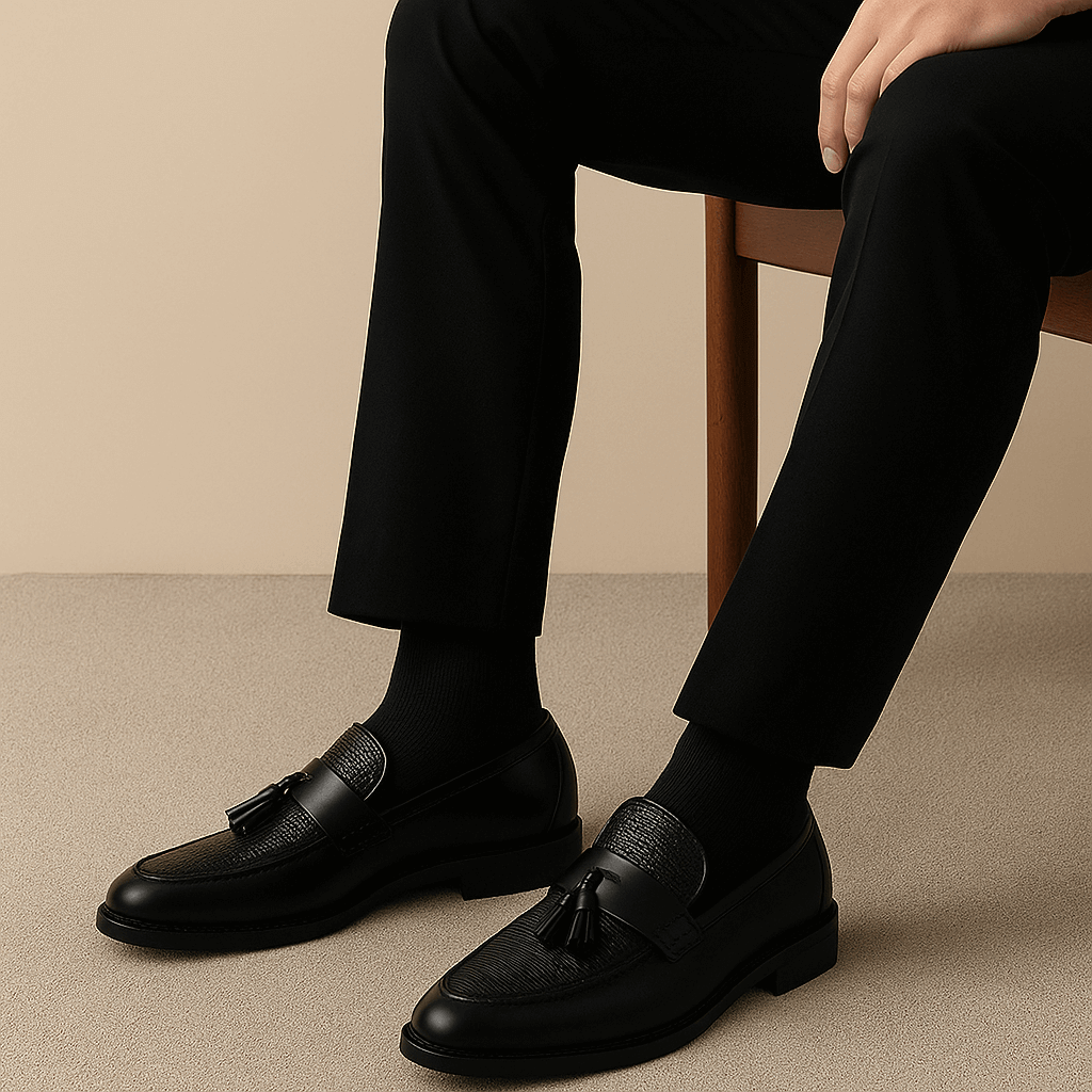 Komfortabla tofsloafers för män. Klassiska slip-on herrskor som kombinerar elegant design med avkopplad känsla.