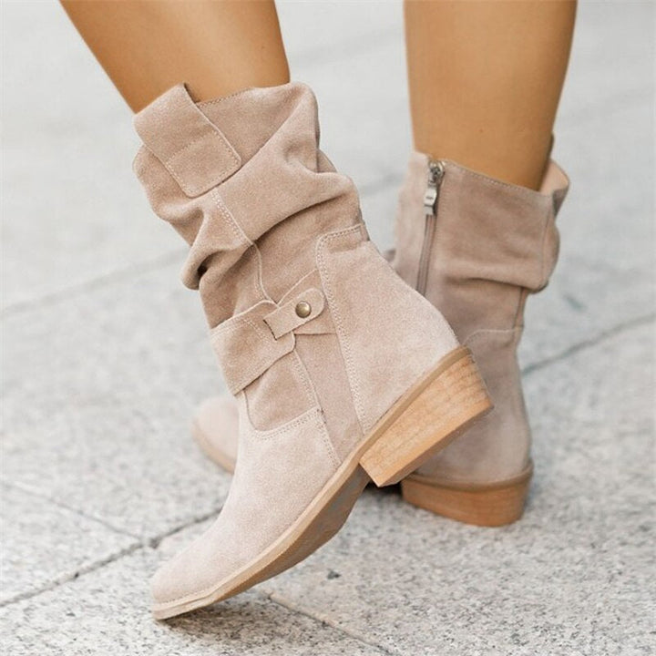 Kvinnors ankelboots med låg klack, bärs. Eleganta & bekväma höstskor, perfekta för moderna outfits.
