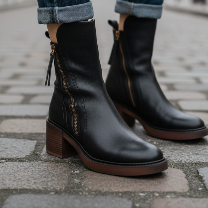 Bruna höst/vinter damstövlar med klack. Eleganta boots för både vardag & fest, med tidlös design.