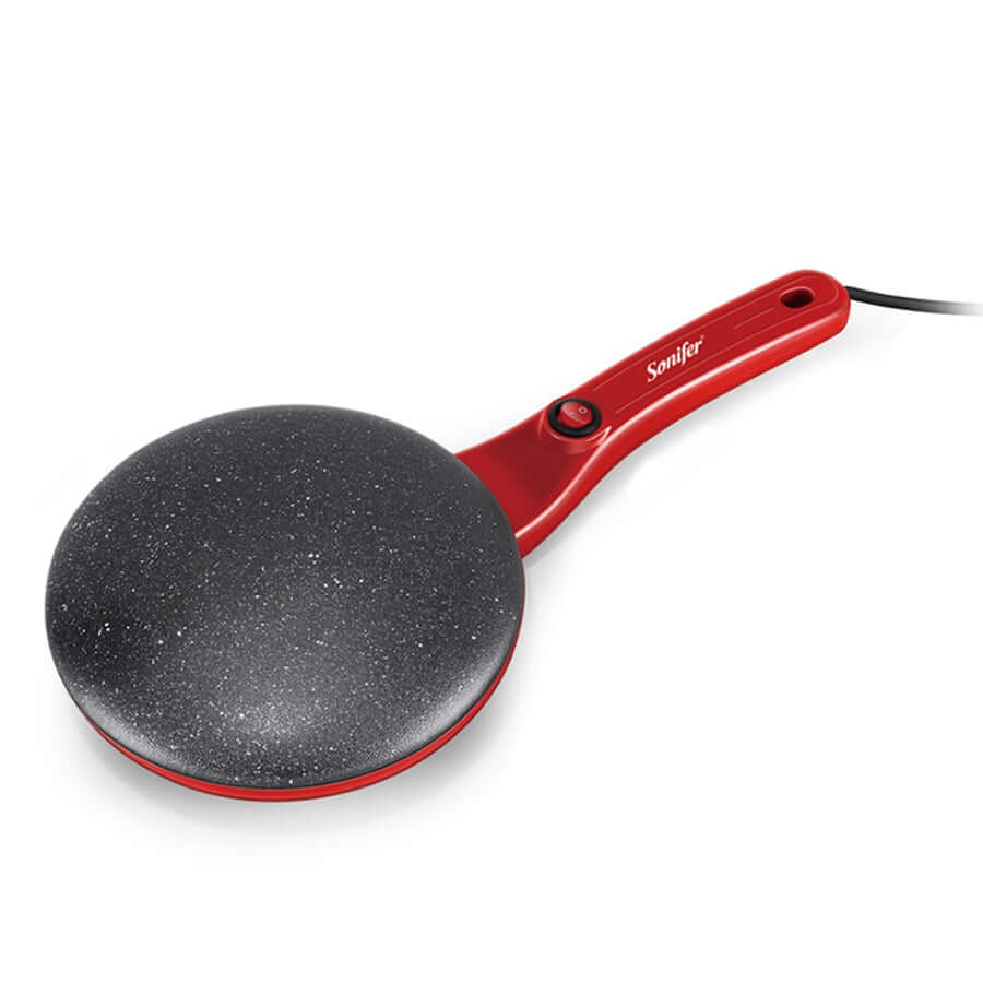 Elektrisk crêpemaskin med non-stick-yta, perfekt för tunna pannkakor och crepes, köksredskap till frukost.