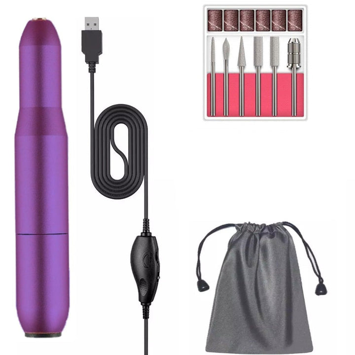Kompakt elektrisk nagelfil med justerbar hastighet för precision. Idealisk för gelnaglar.