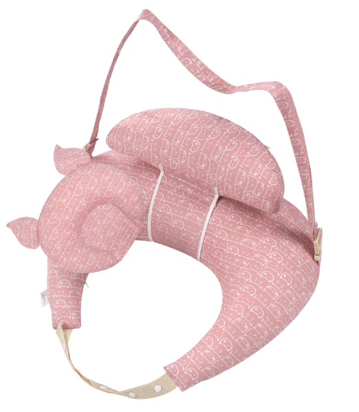 Ergonomisk amningskudde i grått med vita stjärnor, ger optimal komfort för mamma och baby.