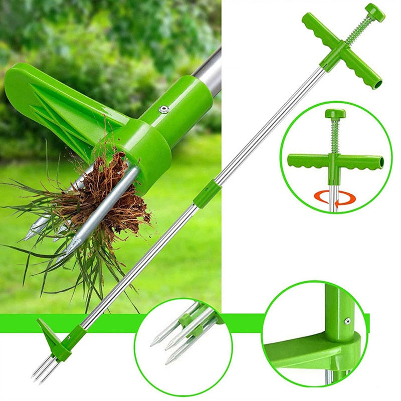 Ryggvänlig ogräsborttagare för trädgårdsskötsel. Ergonomisk design med långt skaft för bekväm ogräsrensning.