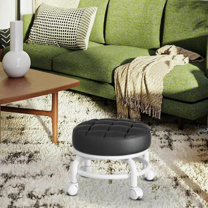 Ergonomisk rullpall som kontorspall. Justerbar höjd, 360-grader & mjuka hjul för flexibilitet.