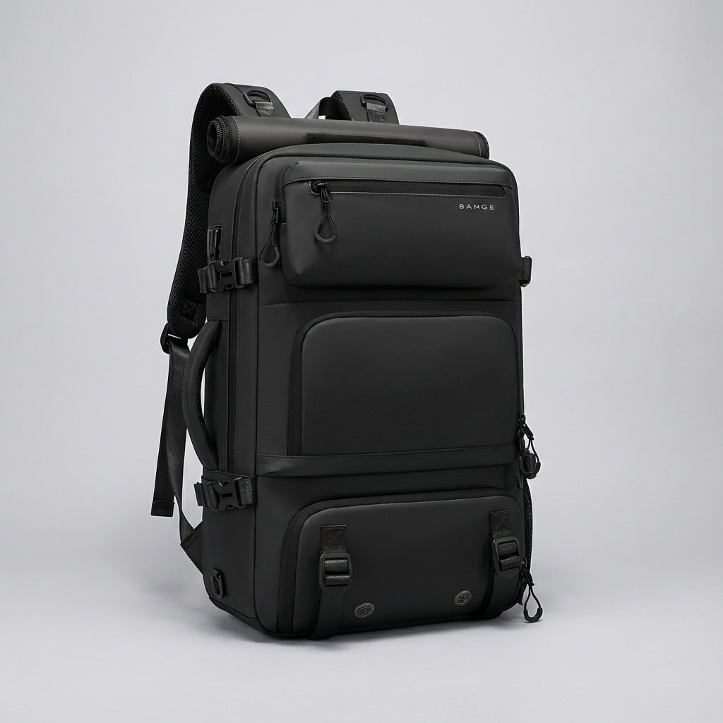 Organiserad Safebound ryggsäck med fack för laptop, skor; effektiv packning för sport och weekendresor.