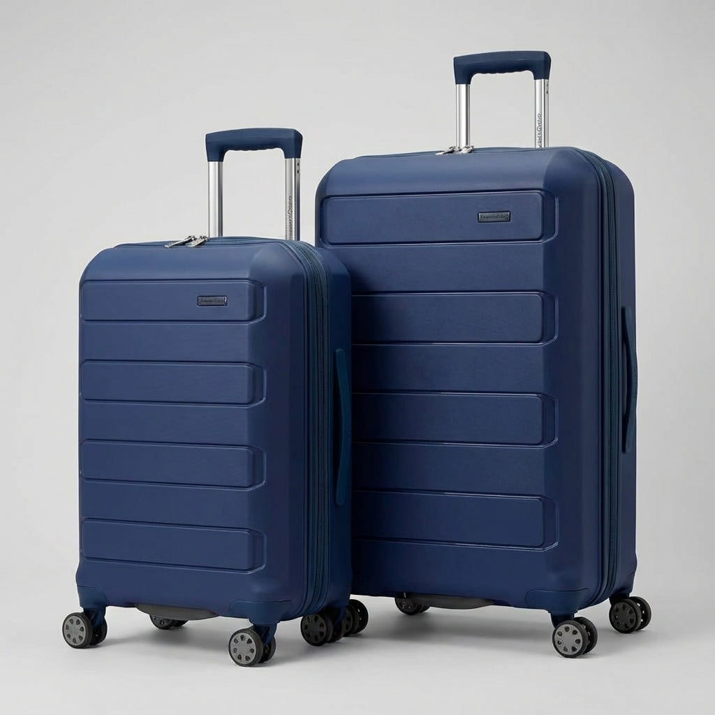 Set med expanderbara hårdskalsresväskor i olika storlekar för hela familjens bagage.