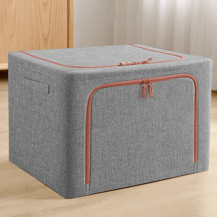 Fällbar förvaringslåda i non-woven, perfekt för platsbesparande hemförvaring.