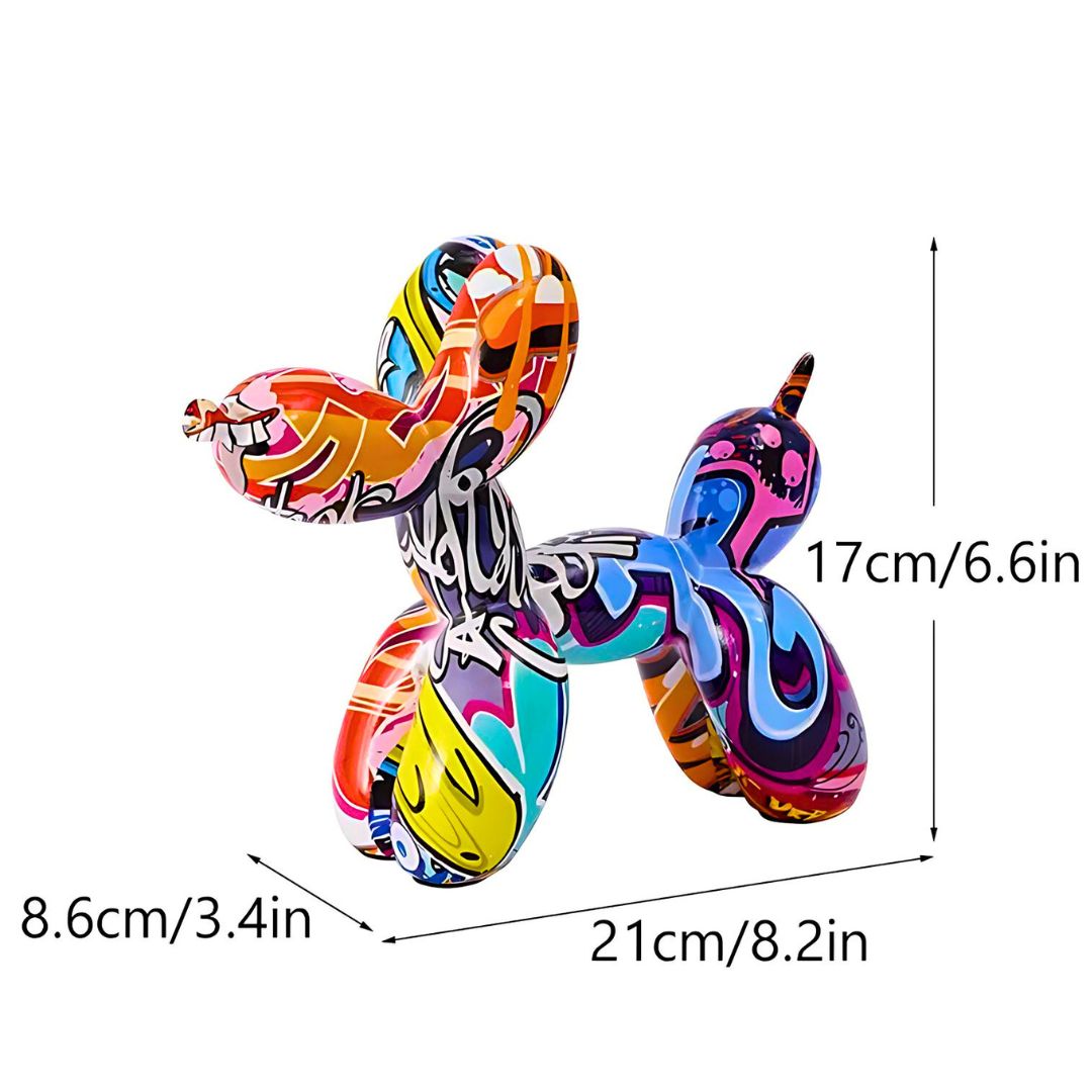 Konstnärlig ballonghund figur i livfulla graffitifärger. Perfekt modern dekor för hemmet, kontoret eller som present.