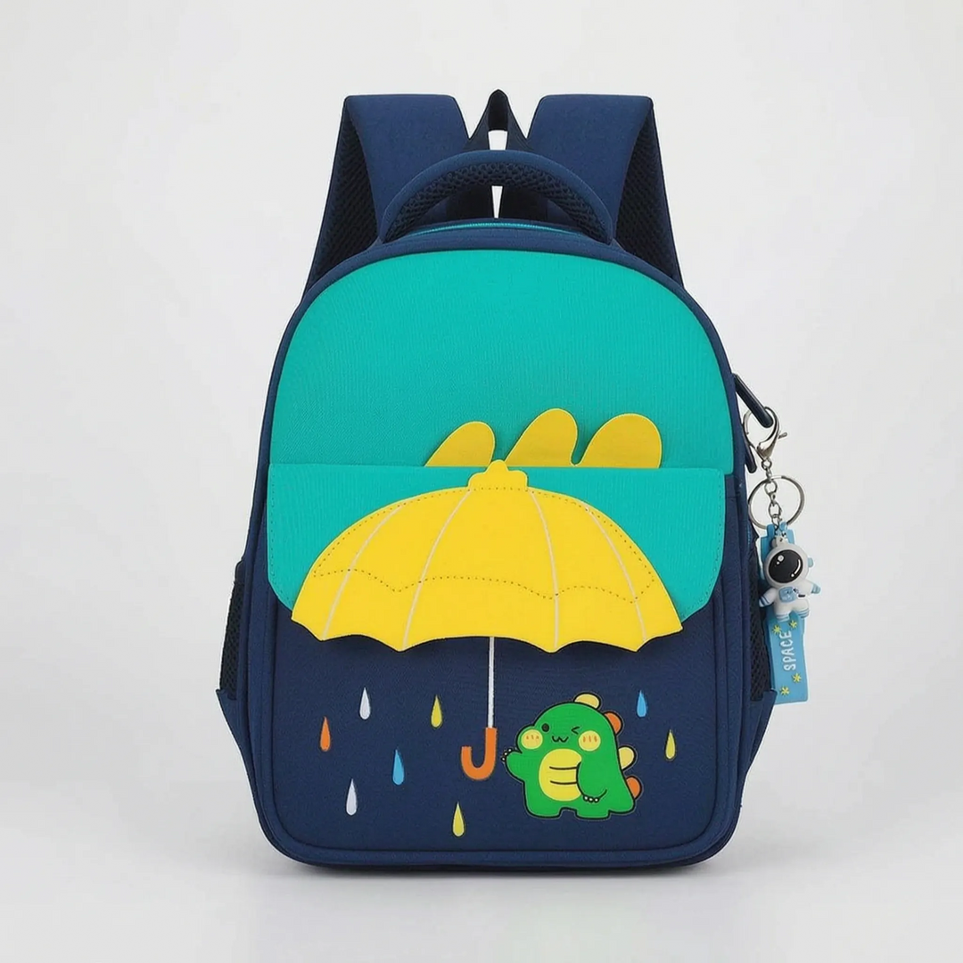 Modern barnryggsäck i nylon, färgglad design. Bekväm skolväska med tecknat mönster för förskola.