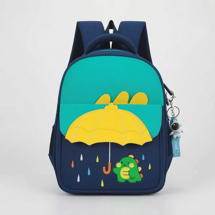 Modern barnryggsäck i nylon, färgglad design. Bekväm skolväska med tecknat mönster för förskola.
