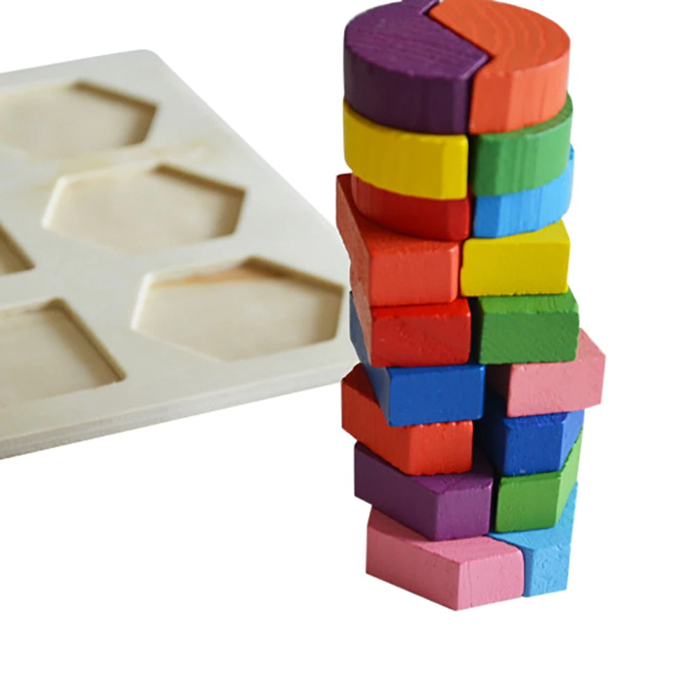 Komplett set med Pedagogiskt 3D-Träpussel för Barn i presentförpackning, perfekt julklapp.