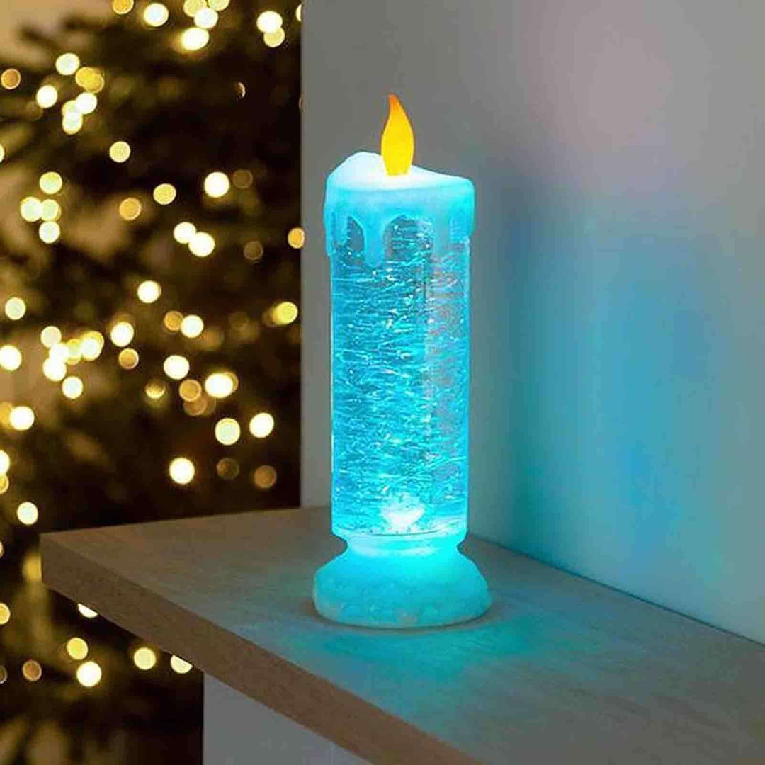 Färgskiftande LED-ljus med glittereffekt i elegant kristallglas. Perfekt för mysig heminredning.