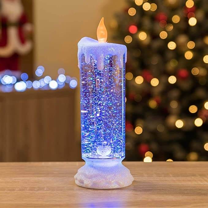 Stämningsfullt LED-glitterljus i kristallglas, skiftar färg. Idealisk som dekorationsbelysning.
