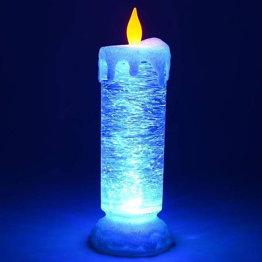 Glamoröst LED-ljus med skiftande färger och glitter inneslutet i ett vackert kristallglas.